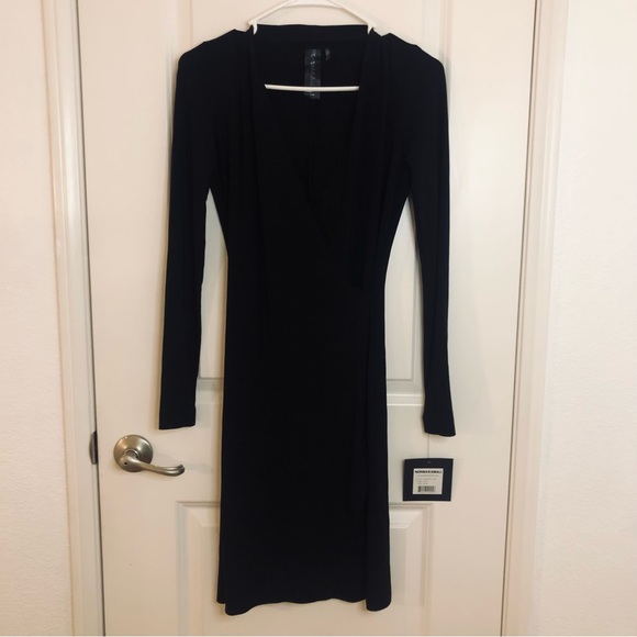 NWT New Norma Kamali Long Sleeve Modern Side Drape Dress XS Black Revolve - Picture 5 of 13